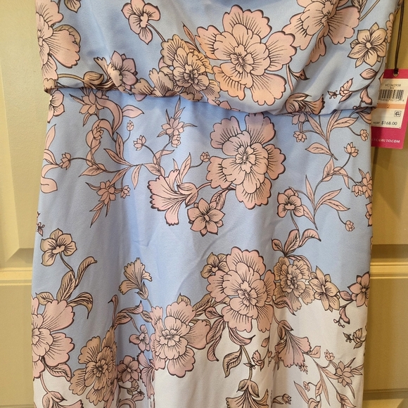 Vince Camuto Blue Floral Dress Sz 2 Lined Back Zip & Tie Sleeveless NWT Pockets - Picture 3 of 16